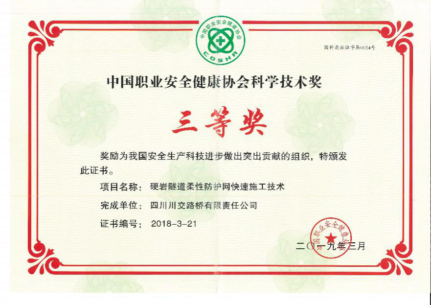 川交路橋喜獲中國職業(yè)安全健康協會科學技術獎項